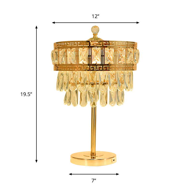Crystal Drop Gold Night Lighting Drum LED Countryside Style Table Light for Bedroom Clearhalo 'Lamps' 'Table Lamps' Lighting' 801975