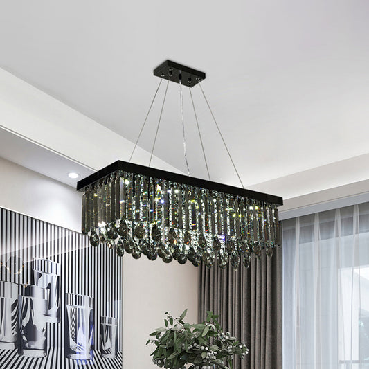 Rectangle Black Crystal Island Pendant Light Country 23.5"/31.5" L 8-Light Dining Room Hanging Lamp Kit Clearhalo 'Ceiling Lights' 'Island Lights' Lighting' 801985