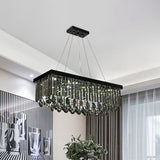 Rectangle Black Crystal Island Pendant Light Country 23.5"/31.5" L 8-Light Dining Room Hanging Lamp Kit Clearhalo 'Ceiling Lights' 'Island Lights' Lighting' 801985