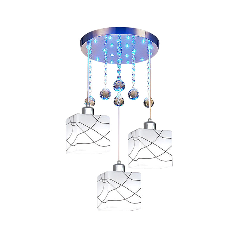 White 3 Lights Multi Light Pendant Minimal Crystal Orb Square Hanging Lamp Kit with Round Canopy Clearhalo 'Ceiling Lights' 'Modern Pendants' 'Modern' 'Pendant Lights' 'Pendants' Lighting' 801990