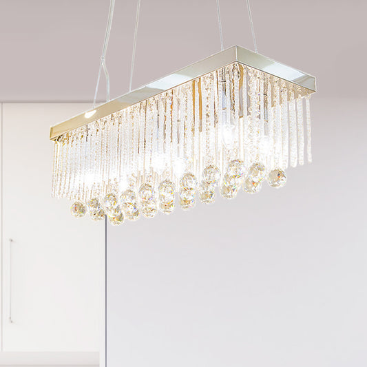 Crystal Ball Chrome Island Light Fixture Rectangle 6 Heads Contemporary Pendant Lighting Chrome Clearhalo 'Ceiling Lights' 'Island Lights' Lighting' 801997