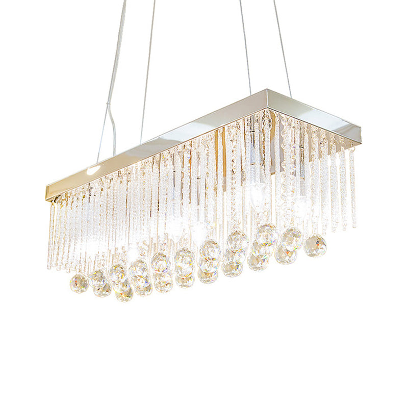 Crystal Ball Chrome Island Light Fixture Rectangle 6 Heads Contemporary Pendant Lighting Clearhalo 'Ceiling Lights' 'Island Lights' Lighting' 801998