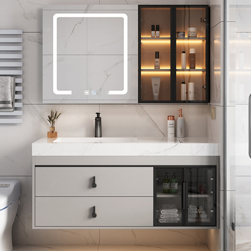 Stone Modern Mirror Included Bathroom Sink Vanity with Doors Sink Faucet Vanity & Faucet & Smart Medicine Cabinet https: res.litfad.com site img item 2023 03 17 8020418 1200x1200.jpg Clearhalo 'Bathroom Remodel & Bathroom Fixtures' 'Bathroom Vanities' 'bathroom_vanities' 'Home Improvement' 'home_improvement' 'home_improvement_bathroom_vanities' 8020418