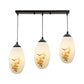 3 Bulbs Multiple Hanging Light Modern Oblong Frosted White Glass Linear/Round Canopy Pendulum Lamp with Flower Pattern Clearhalo 'Ceiling Lights' 'Glass shade' 'Glass' 'Pendant Lights' 'Pendants' Lighting' 802083