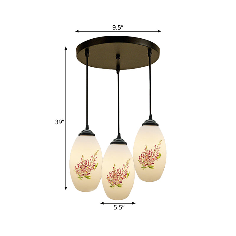 Minimalism Oval Multi Lamp Pendant 3 Heads White Frosted Glass Suspension Light in Black with Linear/Round Canopy Clearhalo 'Ceiling Lights' 'Glass shade' 'Glass' 'Pendant Lights' 'Pendants' Lighting' 802095