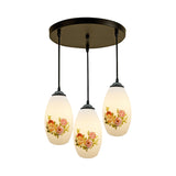 Minimalism Oval Multi Lamp Pendant 3 Heads White Frosted Glass Suspension Light in Black with Linear/Round Canopy Clearhalo 'Ceiling Lights' 'Glass shade' 'Glass' 'Pendant Lights' 'Pendants' Lighting' 802099