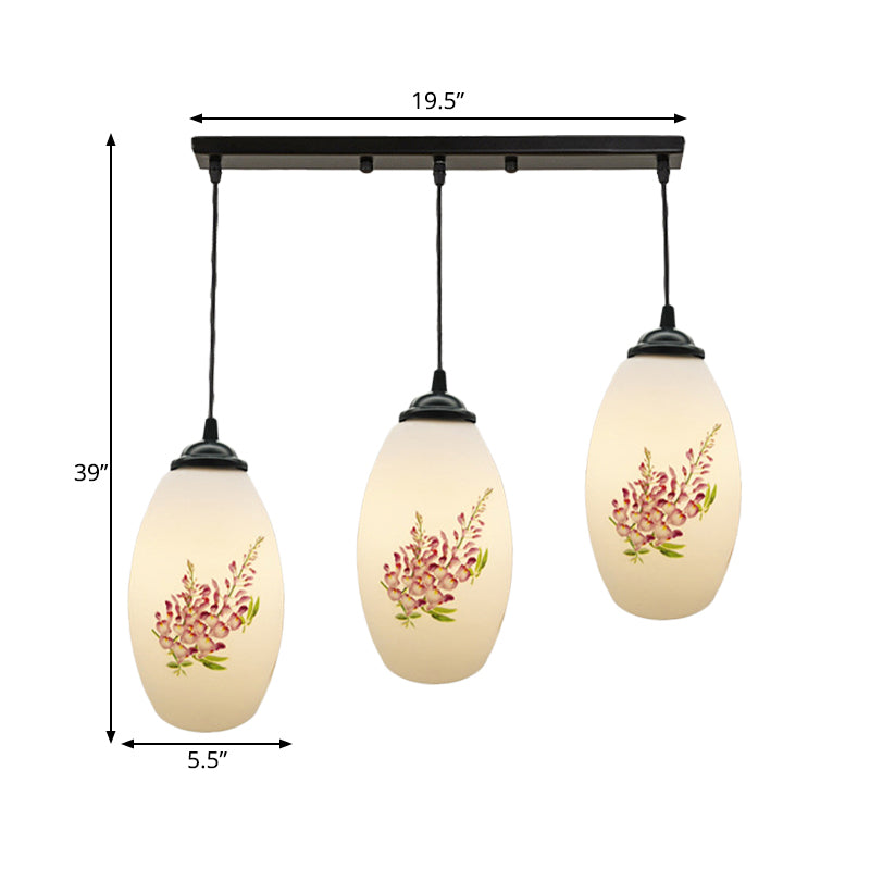 Minimalism Oval Multi Lamp Pendant 3 Heads White Frosted Glass Suspension Light in Black with Linear/Round Canopy Clearhalo 'Ceiling Lights' 'Glass shade' 'Glass' 'Pendant Lights' 'Pendants' Lighting' 802108