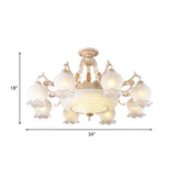 White Glass Floral Ceiling Light Rustic 7/9/11 Heads Living Room Semi Flush Mount Lighting Clearhalo 'Ceiling Lights' 'Close To Ceiling Lights' 'Close to ceiling' 'Glass shade' 'Glass' 'Semi-flushmount' Lighting' 802175