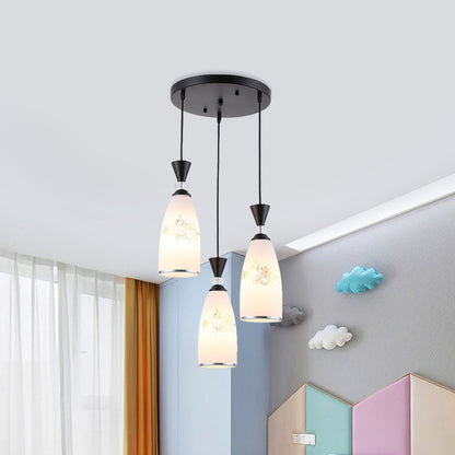 Gold/Black 3 Lights Multi Ceiling Light Modernist Opal Frosted Glass Dining Room Pendulum Lamp with Round Canopy Black Clearhalo 'Ceiling Lights' 'Glass shade' 'Glass' 'Pendant Lights' 'Pendants' Lighting' 802229