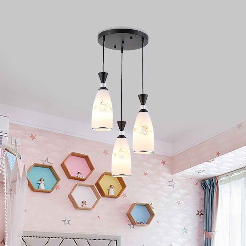 Gold/Black 3 Lights Multi Ceiling Light Modernist Opal Frosted Glass Dining Room Pendulum Lamp with Round Canopy Clearhalo 'Ceiling Lights' 'Glass shade' 'Glass' 'Pendant Lights' 'Pendants' Lighting' 802230