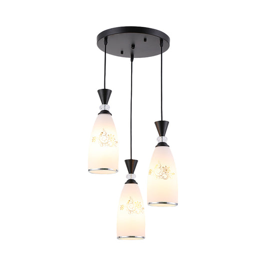 Gold/Black 3 Lights Multi Ceiling Light Modernist Opal Frosted Glass Dining Room Pendulum Lamp with Round Canopy Clearhalo 'Ceiling Lights' 'Glass shade' 'Glass' 'Pendant Lights' 'Pendants' Lighting' 802231