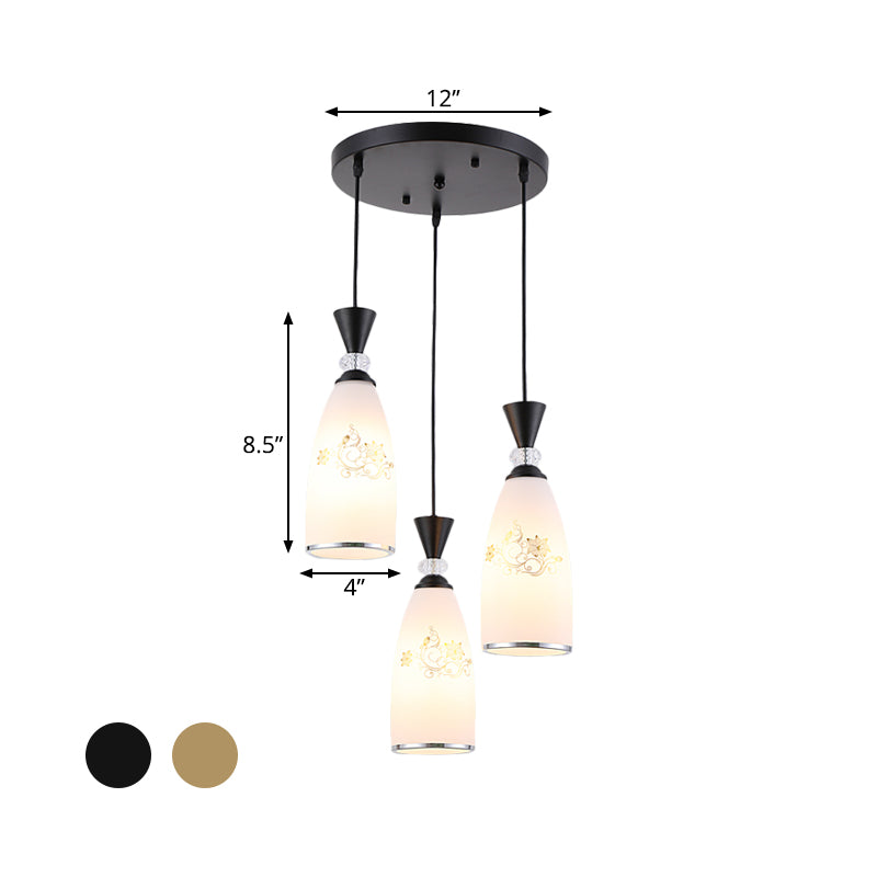 Gold/Black 3 Lights Multi Ceiling Light Modernist Opal Frosted Glass Dining Room Pendulum Lamp with Round Canopy Clearhalo 'Ceiling Lights' 'Glass shade' 'Glass' 'Pendant Lights' 'Pendants' Lighting' 802232