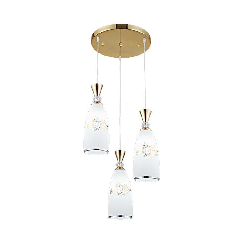 Gold/Black 3 Lights Multi Ceiling Light Modernist Opal Frosted Glass Dining Room Pendulum Lamp with Round Canopy Clearhalo 'Ceiling Lights' 'Glass shade' 'Glass' 'Pendant Lights' 'Pendants' Lighting' 802236