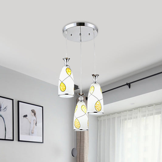 Modernist Oblong Multiple Hanging Light 3-Light Frosted Glass Drop Pendant Lamp in Black/Chrome with Round/Linear Canopy Clearhalo 'Ceiling Lights' 'Glass shade' 'Glass' 'Pendant Lights' 'Pendants' Lighting' 802238