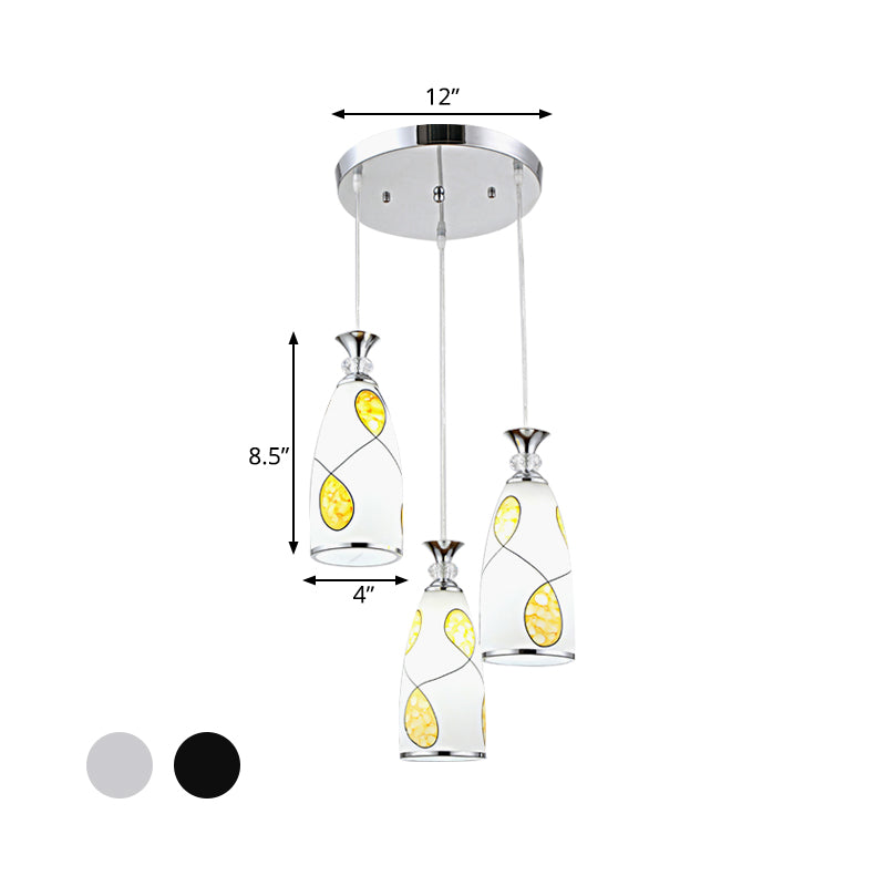 Modernist Oblong Multiple Hanging Light 3-Light Frosted Glass Drop Pendant Lamp in Black/Chrome with Round/Linear Canopy Clearhalo 'Ceiling Lights' 'Glass shade' 'Glass' 'Pendant Lights' 'Pendants' Lighting' 802240