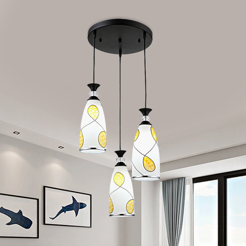 Modernist Oblong Multiple Hanging Light 3-Light Frosted Glass Drop Pendant Lamp in Black/Chrome with Round/Linear Canopy Black Round Clearhalo 'Ceiling Lights' 'Glass shade' 'Glass' 'Pendant Lights' 'Pendants' Lighting' 802241