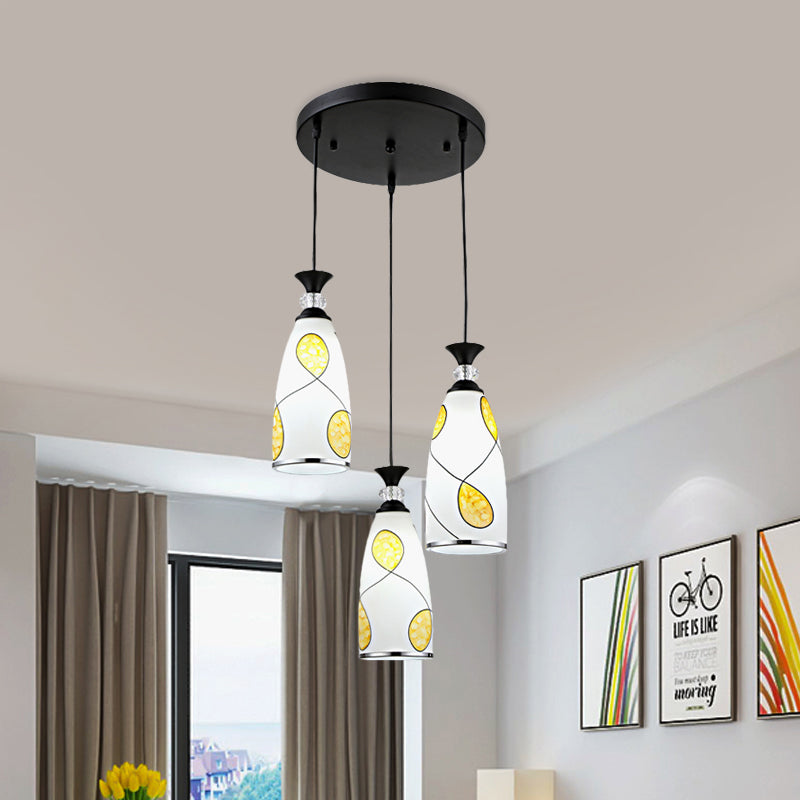 Modernist Oblong Multiple Hanging Light 3-Light Frosted Glass Drop Pendant Lamp in Black/Chrome with Round/Linear Canopy Clearhalo 'Ceiling Lights' 'Glass shade' 'Glass' 'Pendant Lights' 'Pendants' Lighting' 802242