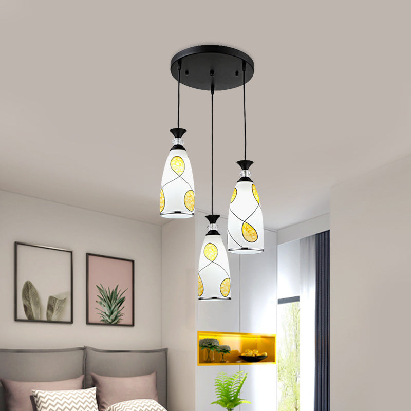 Modernist Oblong Multiple Hanging Light 3-Light Frosted Glass Drop Pendant Lamp in Black/Chrome with Round/Linear Canopy Clearhalo 'Ceiling Lights' 'Glass shade' 'Glass' 'Pendant Lights' 'Pendants' Lighting' 802243
