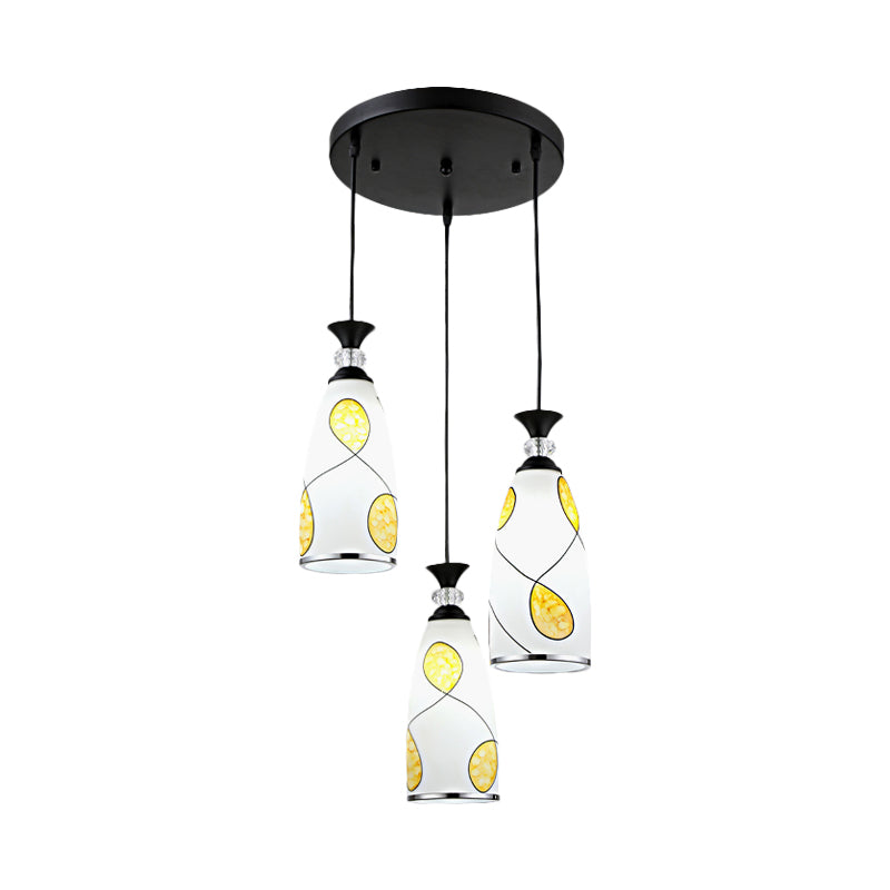 Modernist Oblong Multiple Hanging Light 3-Light Frosted Glass Drop Pendant Lamp in Black/Chrome with Round/Linear Canopy Clearhalo 'Ceiling Lights' 'Glass shade' 'Glass' 'Pendant Lights' 'Pendants' Lighting' 802244