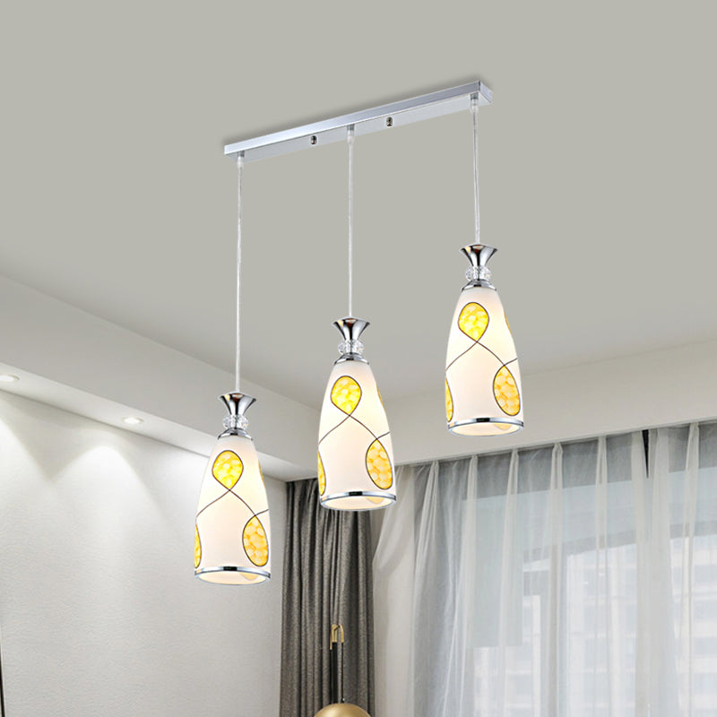 Modernist Oblong Multiple Hanging Light 3-Light Frosted Glass Drop Pendant Lamp in Black/Chrome with Round/Linear Canopy Clearhalo 'Ceiling Lights' 'Glass shade' 'Glass' 'Pendant Lights' 'Pendants' Lighting' 802246