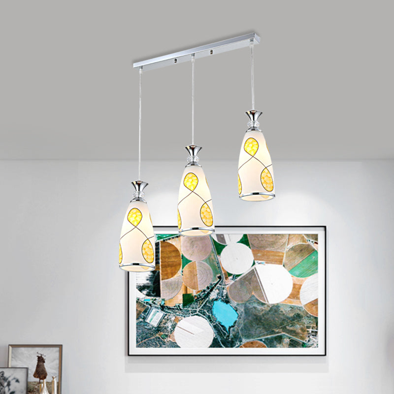 Modernist Oblong Multiple Hanging Light 3-Light Frosted Glass Drop Pendant Lamp in Black/Chrome with Round/Linear Canopy Clearhalo 'Ceiling Lights' 'Glass shade' 'Glass' 'Pendant Lights' 'Pendants' Lighting' 802247