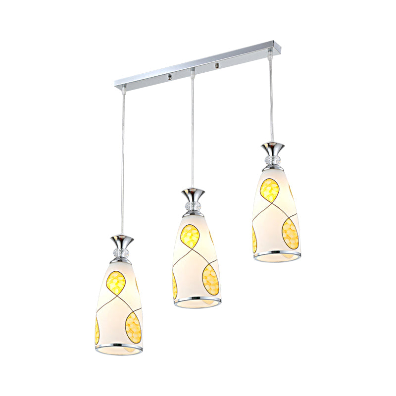 Modernist Oblong Multiple Hanging Light 3-Light Frosted Glass Drop Pendant Lamp in Black/Chrome with Round/Linear Canopy Clearhalo 'Ceiling Lights' 'Glass shade' 'Glass' 'Pendant Lights' 'Pendants' Lighting' 802248