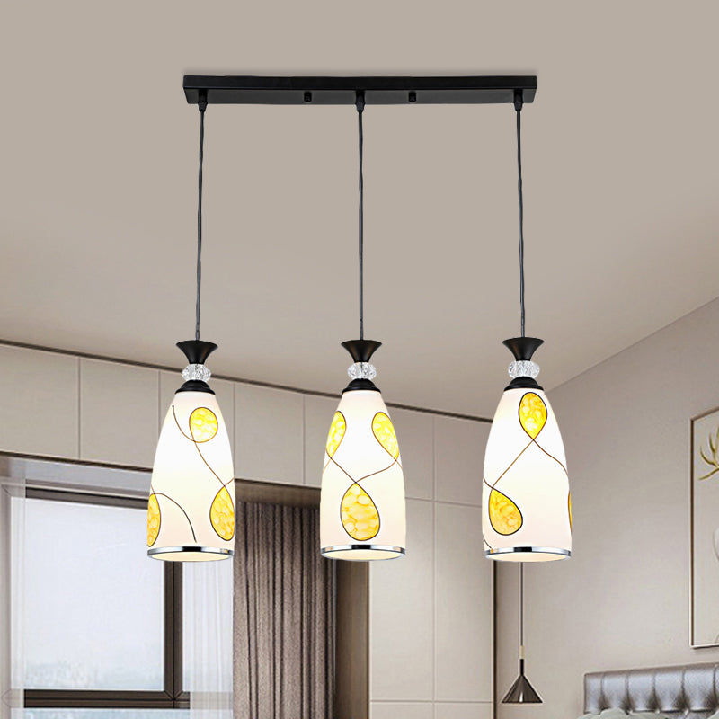 Modernist Oblong Multiple Hanging Light 3-Light Frosted Glass Drop Pendant Lamp in Black/Chrome with Round/Linear Canopy Clearhalo 'Ceiling Lights' 'Glass shade' 'Glass' 'Pendant Lights' 'Pendants' Lighting' 802251