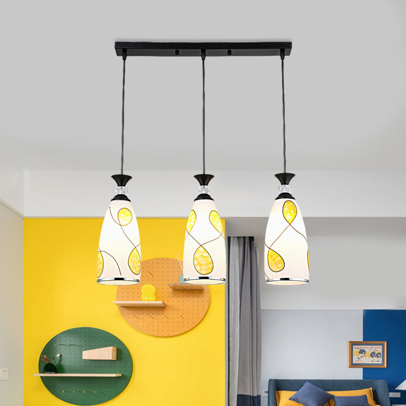 Modernist Oblong Multiple Hanging Light 3-Light Frosted Glass Drop Pendant Lamp in Black/Chrome with Round/Linear Canopy Clearhalo 'Ceiling Lights' 'Glass shade' 'Glass' 'Pendant Lights' 'Pendants' Lighting' 802252