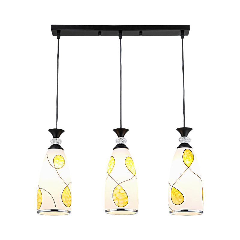 Modernist Oblong Multiple Hanging Light 3-Light Frosted Glass Drop Pendant Lamp in Black/Chrome with Round/Linear Canopy Clearhalo 'Ceiling Lights' 'Glass shade' 'Glass' 'Pendant Lights' 'Pendants' Lighting' 802253