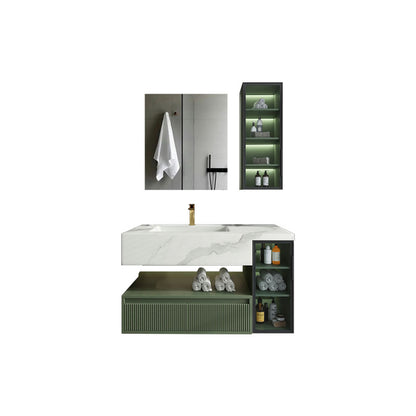 Modern Wall Mount Sink Vanity in Green with Mirror Drawers for Bathroom Vanity & Faucet & Smart Mirror & Sensor Sideboard Clearhalo 'Bathroom Remodel & Bathroom Fixtures' 'Bathroom Vanities' 'bathroom_vanities' 'Home Improvement' 'home_improvement' 'home_improvement_bathroom_vanities' 8026284