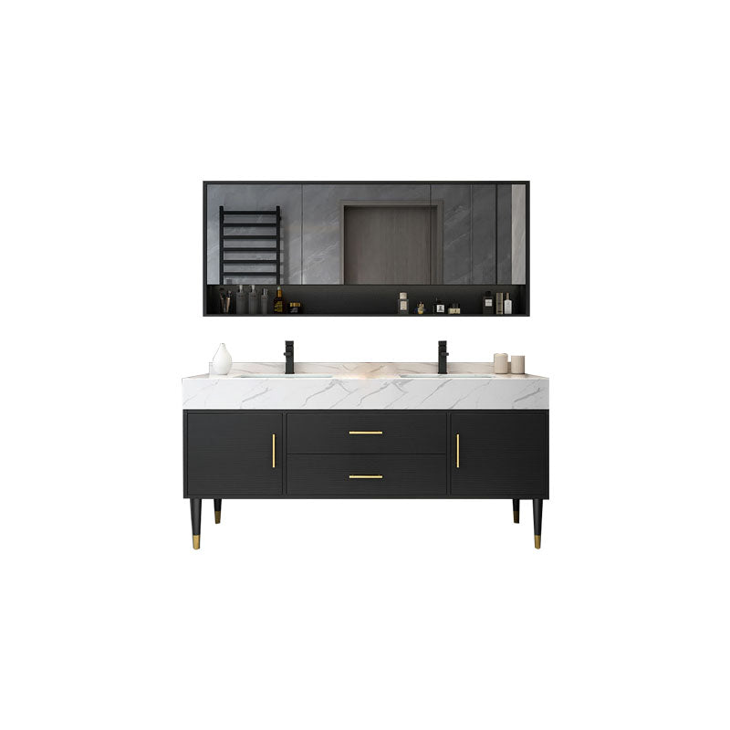 Modern Freestanding Sink Vanity with Mirror Doors Drawers for Bathroom Vanity & Faucet & Mirror Cabinet Clearhalo 'Bathroom Remodel & Bathroom Fixtures' 'Bathroom Vanities' 'bathroom_vanities' 'Home Improvement' 'home_improvement' 'home_improvement_bathroom_vanities' 8026313