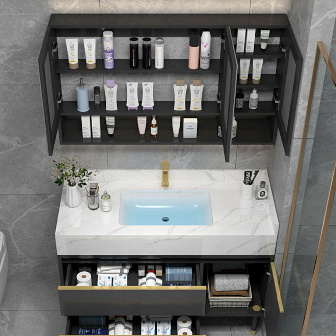 Faucet Included Freestanding Sink Vanity with Mirror Doors Drawers for Bathroom Clearhalo 'Bathroom Remodel & Bathroom Fixtures' 'Bathroom Vanities' 'bathroom_vanities' 'Home Improvement' 'home_improvement' 'home_improvement_bathroom_vanities' 8026350