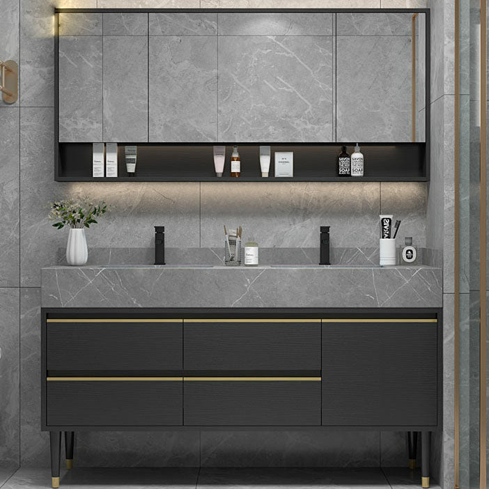 Faucet Included Freestanding Sink Vanity with Mirror Doors Drawers for Bathroom Vanity & Faucet & Mirror Cabinet 71"L x 20"W x 31"H Clearhalo 'Bathroom Remodel & Bathroom Fixtures' 'Bathroom Vanities' 'bathroom_vanities' 'Home Improvement' 'home_improvement' 'home_improvement_bathroom_vanities' 8026352