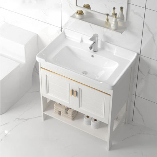 Modern Metal Freestanding Sink Vanity White with Sink Shelf for Bathroom Clearhalo 'Bathroom Remodel & Bathroom Fixtures' 'Bathroom Vanities' 'bathroom_vanities' 'Home Improvement' 'home_improvement' 'home_improvement_bathroom_vanities' 8026390