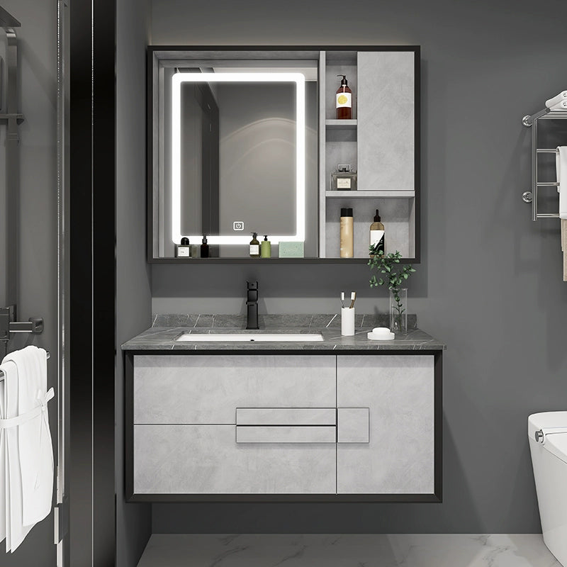 Modern Wall Mount Stone Bathroom Vanity Set with Doors Mirror Vanity & Faucet & Mirror & Sideboard 47.2"L x 19.7"W x 21.7"H Clearhalo 'Bathroom Remodel & Bathroom Fixtures' 'Bathroom Vanities' 'bathroom_vanities' 'Home Improvement' 'home_improvement' 'home_improvement_bathroom_vanities' 8052274