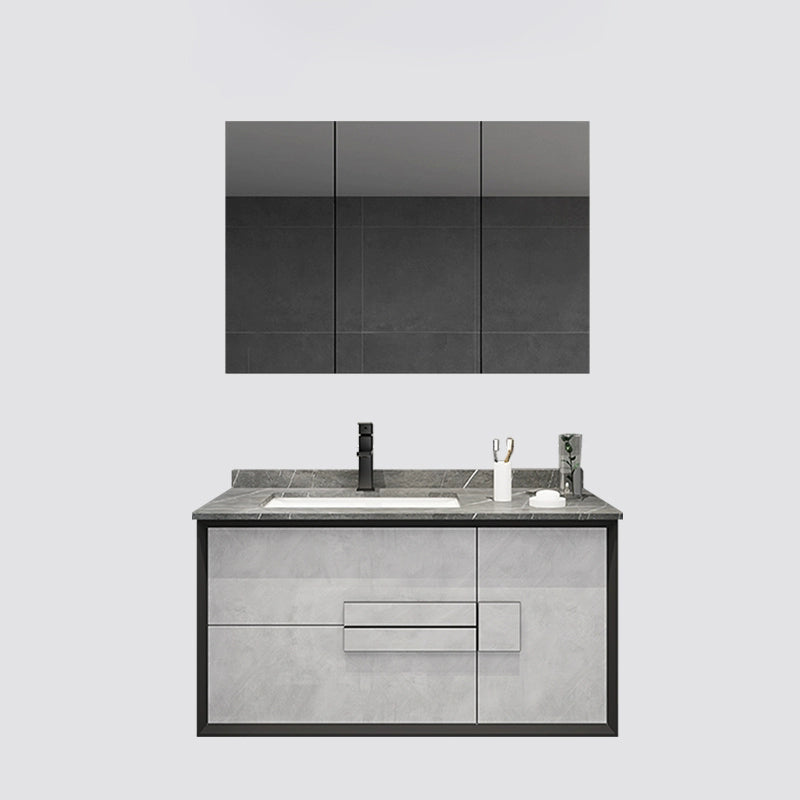 Modern Wall Mount Stone Bathroom Vanity Set with Doors Mirror Vanity & Faucet & Mirror Cabinet Clearhalo 'Bathroom Remodel & Bathroom Fixtures' 'Bathroom Vanities' 'bathroom_vanities' 'Home Improvement' 'home_improvement' 'home_improvement_bathroom_vanities' 8052275