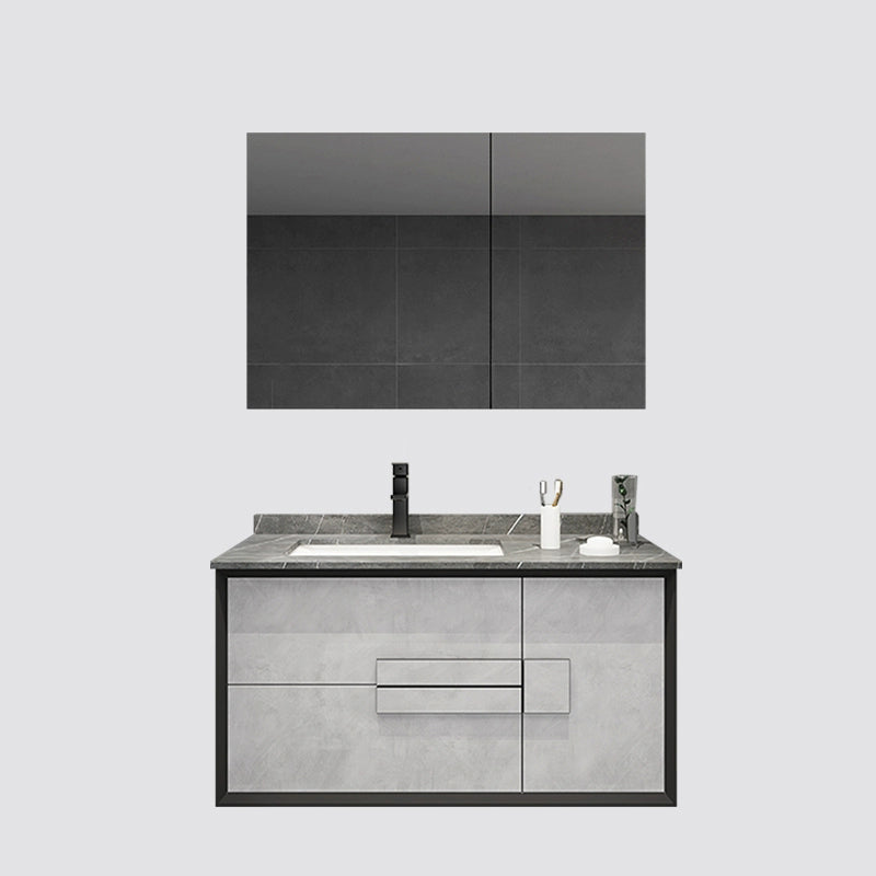 Modern Wall Mount Stone Bathroom Vanity Set with Doors Mirror Vanity & Faucet & Mirror Cabinet Clearhalo 'Bathroom Remodel & Bathroom Fixtures' 'Bathroom Vanities' 'bathroom_vanities' 'Home Improvement' 'home_improvement' 'home_improvement_bathroom_vanities' 8052276