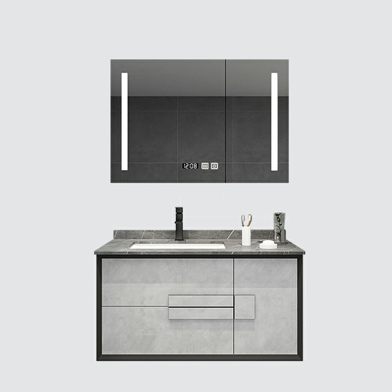Modern Wall Mount Stone Bathroom Vanity Set with Doors Mirror Vanity & Faucet & Smart Medicine Cabinet Clearhalo 'Bathroom Remodel & Bathroom Fixtures' 'Bathroom Vanities' 'bathroom_vanities' 'Home Improvement' 'home_improvement' 'home_improvement_bathroom_vanities' 8052281