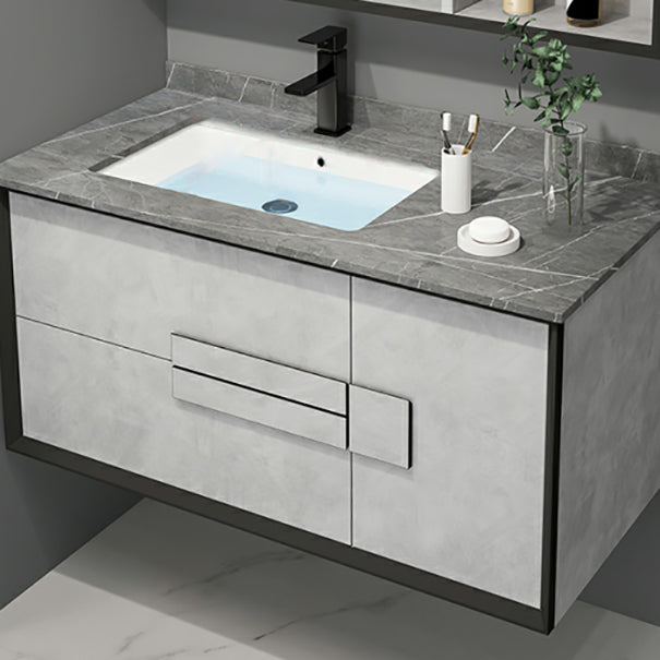 Modern Wall Mount Stone Bathroom Vanity Set with Doors Mirror Clearhalo 'Bathroom Remodel & Bathroom Fixtures' 'Bathroom Vanities' 'bathroom_vanities' 'Home Improvement' 'home_improvement' 'home_improvement_bathroom_vanities' 8052292