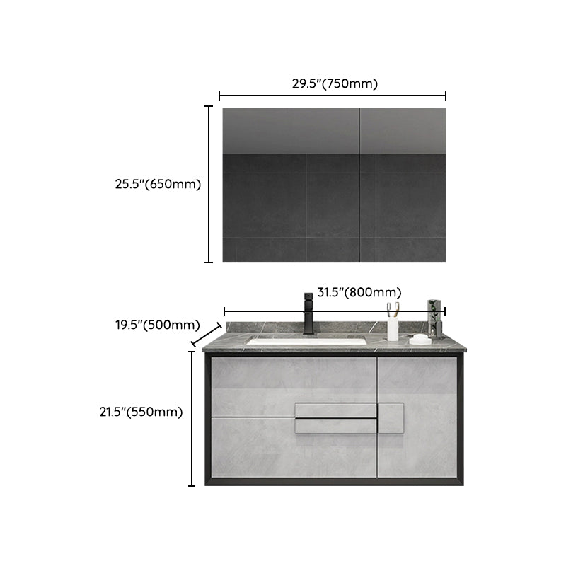 Modern Wall Mount Stone Bathroom Vanity Set with Doors Mirror Clearhalo 'Bathroom Remodel & Bathroom Fixtures' 'Bathroom Vanities' 'bathroom_vanities' 'Home Improvement' 'home_improvement' 'home_improvement_bathroom_vanities' 8052300