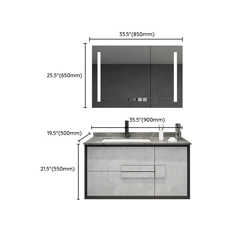 Modern Wall Mount Stone Bathroom Vanity Set with Doors Mirror Clearhalo 'Bathroom Remodel & Bathroom Fixtures' 'Bathroom Vanities' 'bathroom_vanities' 'Home Improvement' 'home_improvement' 'home_improvement_bathroom_vanities' 8052306