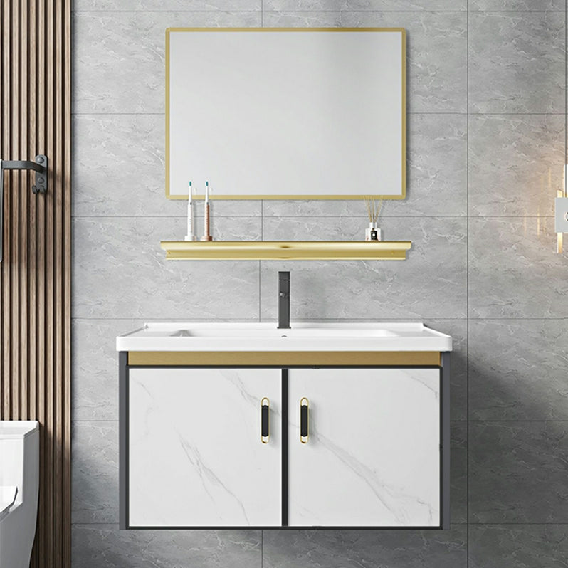 Modern Wall Mount Sink Vanity with Faucet Sink Doors for Bathroom Vanity & Faucet & Mirrors 31"L x 19"W x 16"H Ceramic Clearhalo 'Bathroom Remodel & Bathroom Fixtures' 'Bathroom Vanities' 'bathroom_vanities' 'Home Improvement' 'home_improvement' 'home_improvement_bathroom_vanities' 8052361