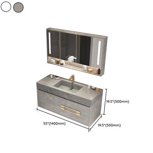 Single Sink Bathroom Vanity Wall Mount 2 Drawers Stone Rectangular with Mirror Clearhalo 'Bathroom Remodel & Bathroom Fixtures' 'Bathroom Vanities' 'bathroom_vanities' 'Home Improvement' 'home_improvement' 'home_improvement_bathroom_vanities' 8061063
