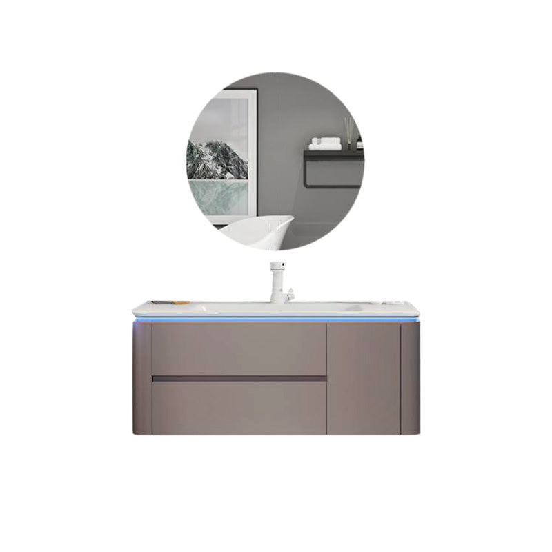 Modern Sink Vanity Ceramic Top Wall-Mounted with Soft Close Door Vanity & Faucet & Mirrors 47"L x 18"W x 20"H Smart Control Included Clearhalo 'Bathroom Remodel & Bathroom Fixtures' 'Bathroom Vanities' 'bathroom_vanities' 'Home Improvement' 'home_improvement' 'home_improvement_bathroom_vanities' 8061088