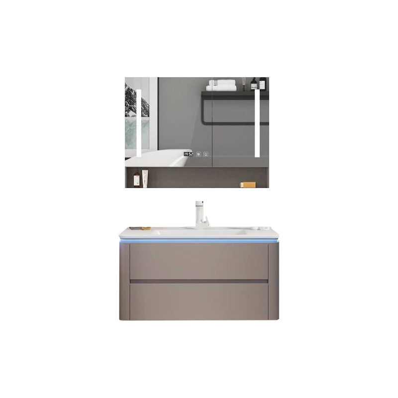 Modern Sink Vanity Ceramic Top Wall-Mounted with Soft Close Door Vanity & Faucet & Mirror Cabinet 32"L x 18"W x 20"H Smart Control Included Clearhalo 'Bathroom Remodel & Bathroom Fixtures' 'Bathroom Vanities' 'bathroom_vanities' 'Home Improvement' 'home_improvement' 'home_improvement_bathroom_vanities' 8061093