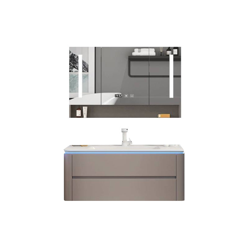 Modern Sink Vanity Ceramic Top Wall-Mounted with Soft Close Door Vanity & Faucet & Mirror Cabinet 40"L x 18"W x 20"H Smart Control Included Clearhalo 'Bathroom Remodel & Bathroom Fixtures' 'Bathroom Vanities' 'bathroom_vanities' 'Home Improvement' 'home_improvement' 'home_improvement_bathroom_vanities' 8061097