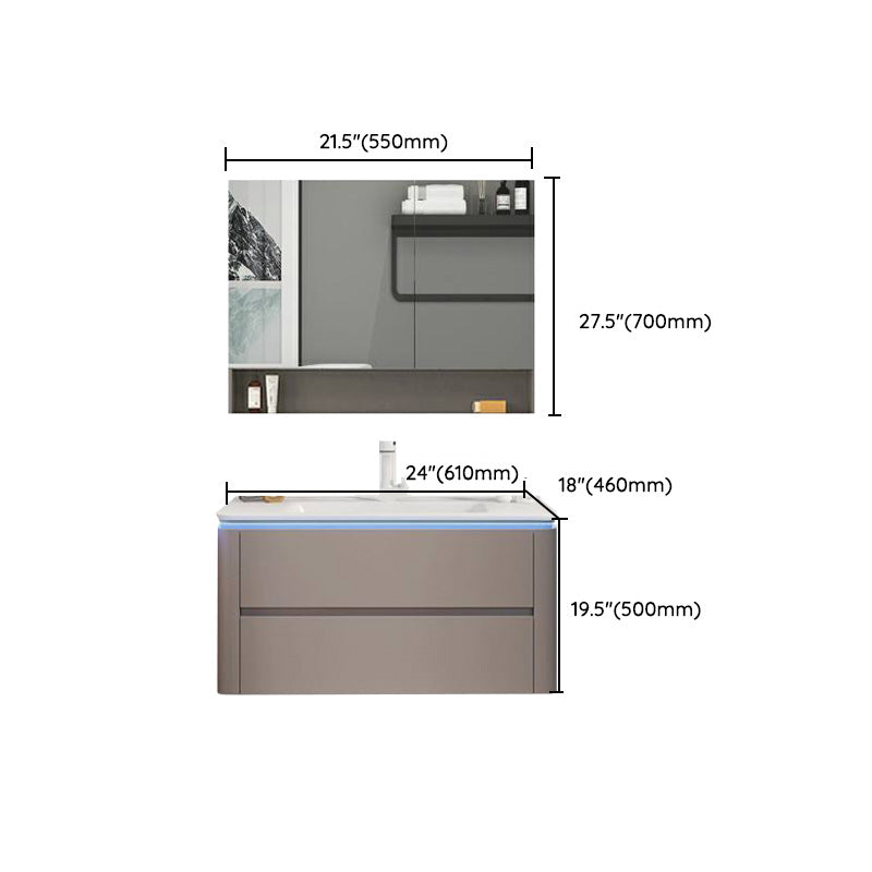 Modern Sink Vanity Ceramic Top Wall-Mounted with Soft Close Door Clearhalo 'Bathroom Remodel & Bathroom Fixtures' 'Bathroom Vanities' 'bathroom_vanities' 'Home Improvement' 'home_improvement' 'home_improvement_bathroom_vanities' 8061105