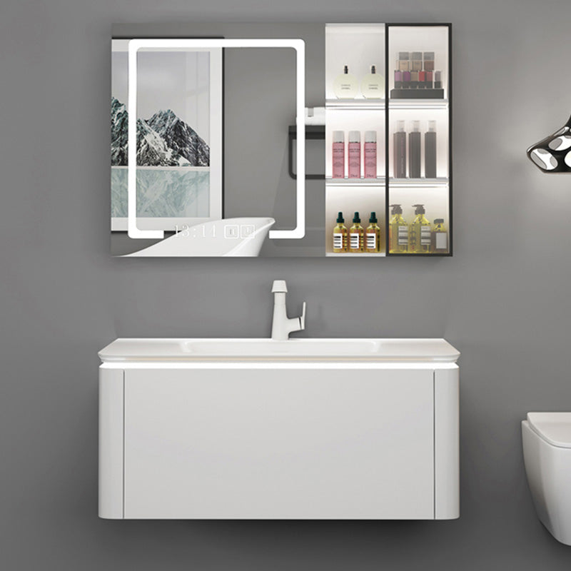 Modern Bathroom Vanity Ceramic Top Wall-Mounted Standalone Cabinet and Shelving Included Vanity & Faucet & Mirror Cabinet with Glass Door 39.5"L x 20"W x 20"H Smart Control Included Clearhalo 'Bathroom Remodel & Bathroom Fixtures' 'Bathroom Vanities' 'bathroom_vanities' 'Home Improvement' 'home_improvement' 'home_improvement_bathroom_vanities' 8061130