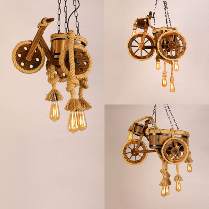 Wood Motor Chandeliers Antique Ceiling Fixture in Beige for Hallway Dining Room Clearhalo 'Ceiling Lights' 'Chandeliers' Lighting' options 80688