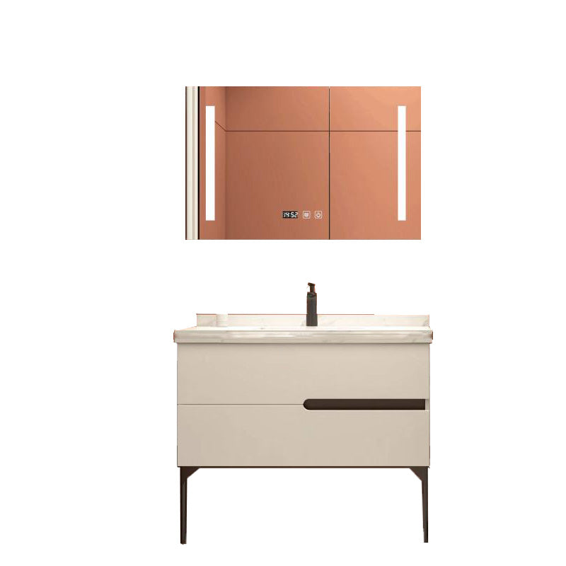 Modern Bathroom Vanity Free-standing Standard Ceramic Top Backsplash Included Vanity & Faucet & Mirror Cabinet 35"L x 18"W x 33"H Smart Control Included Clearhalo 'Bathroom Remodel & Bathroom Fixtures' 'Bathroom Vanities' 'bathroom_vanities' 'Home Improvement' 'home_improvement' 'home_improvement_bathroom_vanities' 8075239